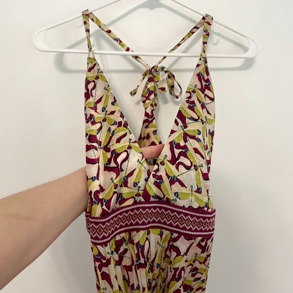 AMERICAN RETRO Pink Berry Green Dragonfly Bug Satin 100% SILK Fit & Flare Dress - Picture 5 of 16